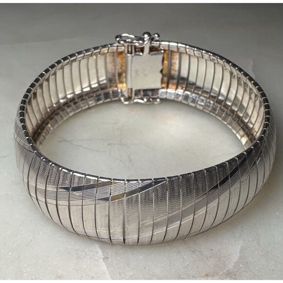 Italian Sterling Silver 925 Textured Articulated Panel Bracelet - Picture 8 of 14